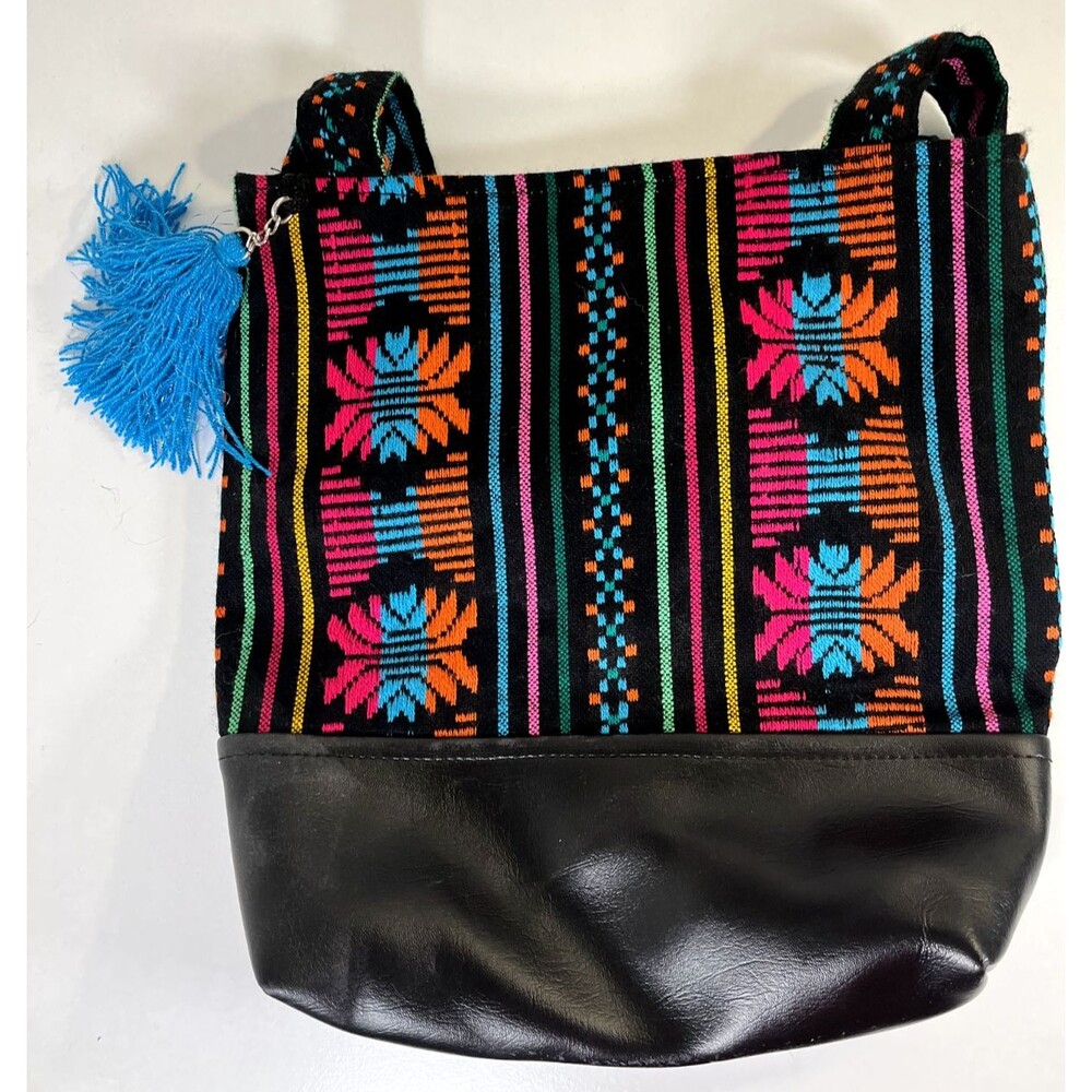 Hand Made Purse From Mexico aztec theme button closure Flower Lining in Pocket